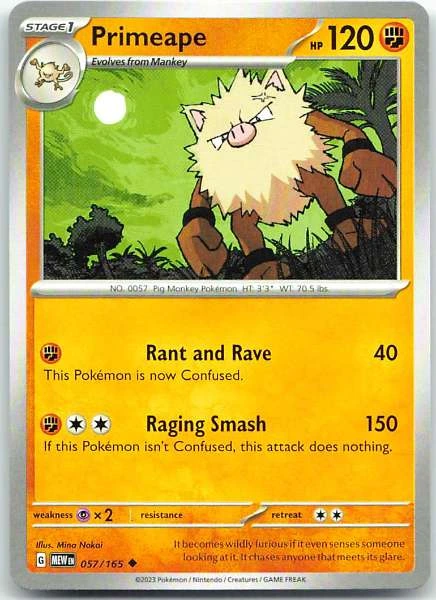 Primeape 057/165 151 Uncommon NM Pokemon TCG