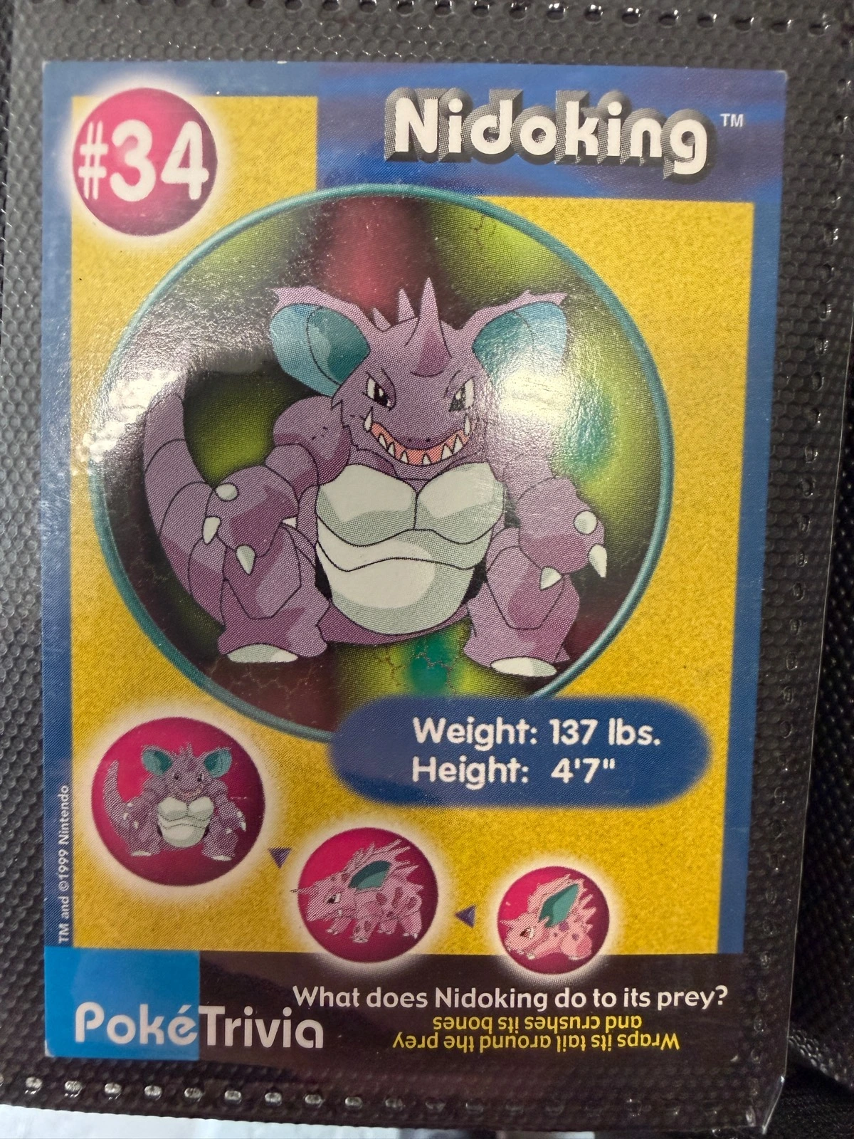Nidoking - 1999 Burger King PokeTrivia #34