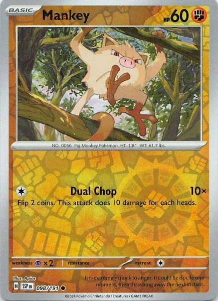 Mankey Reverse Holo - Pokémon Scarlet & Violet—Surging Sparks #098/191