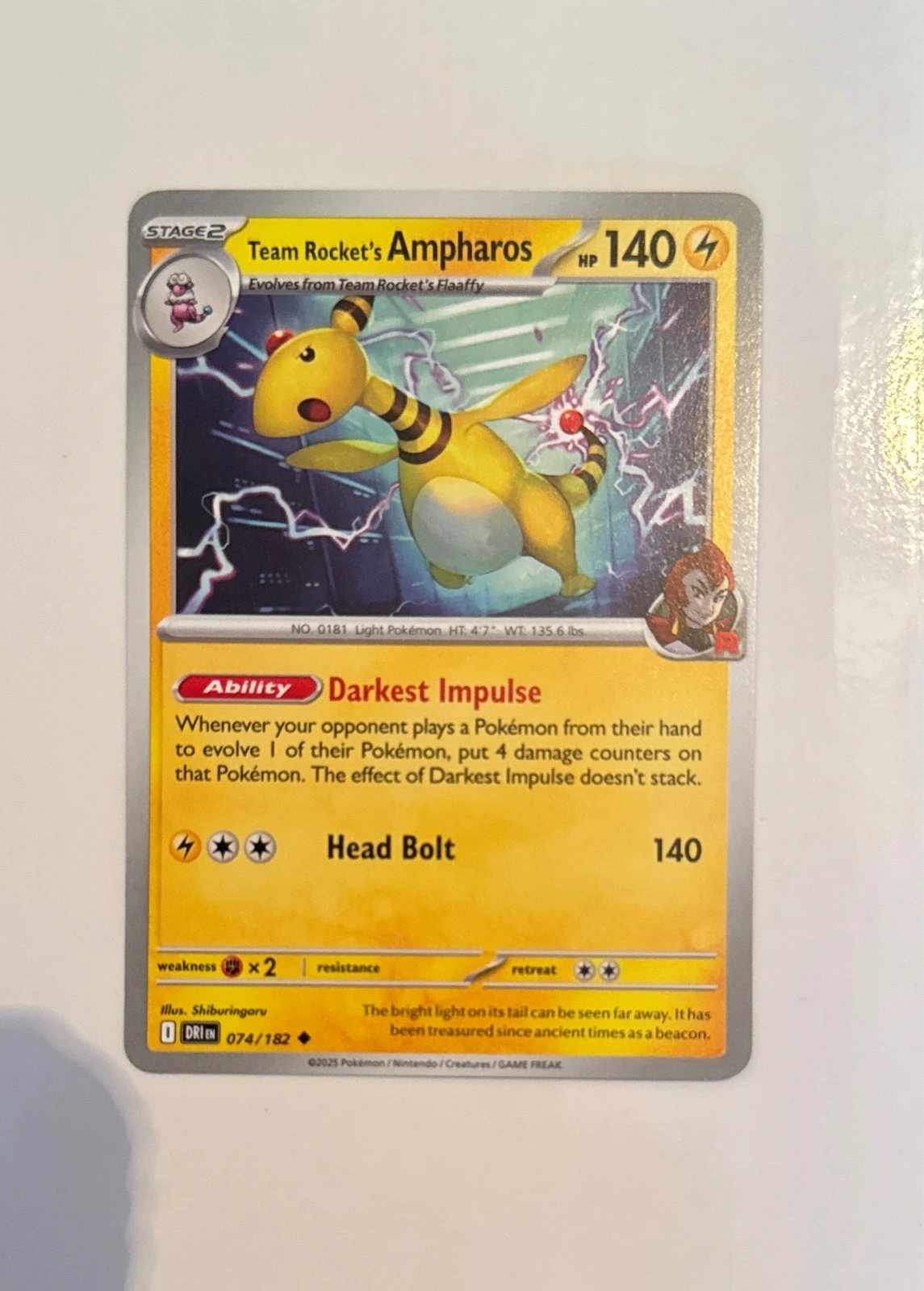 Team Rocket's Ampharos - Pokémon TCG: Scarlet & Violet—Prismatic Evolutions #074/182