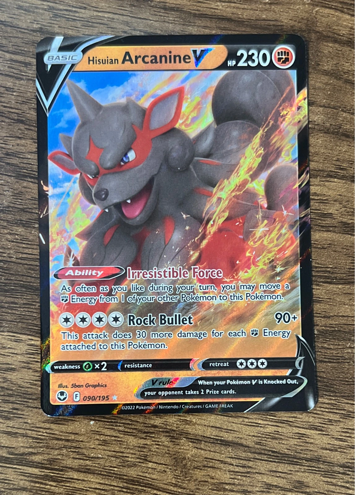 Hisuian Arcanine V 090/195 Holo V Rare Silver Tempest Pokemon Holo Near Mint #090/195