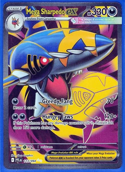 Mega Sharpedo ex 113/094 Phantasmal Flames Pokemon Card Full Art Near Mint #113/094